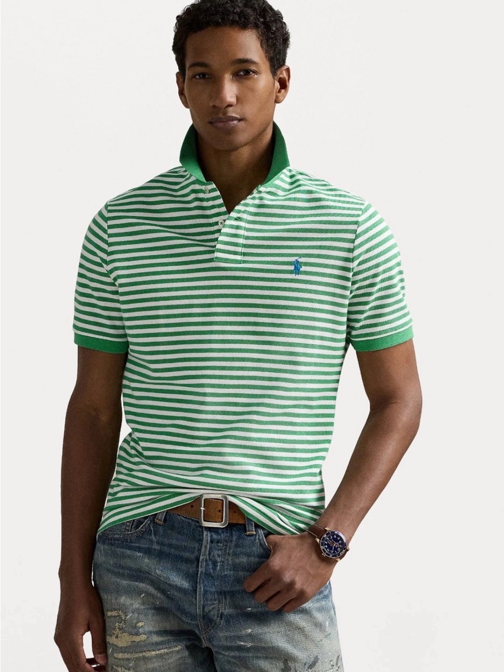 Polo by Ralph Lauren Green and White Striped Polo Shirt